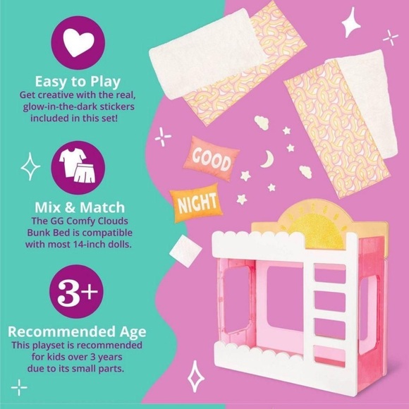 Glitter Girl Comfy Clouds Bunk Bed Bedroom Furniture Set 14″ Dolls - Picture 3 of 7